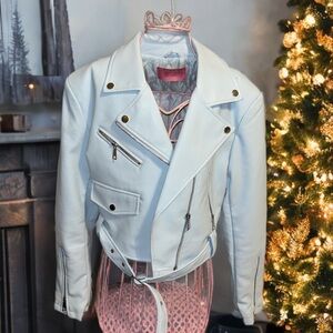 👀‼️Azalea Wang Baby Blue Faux Leather Jacket